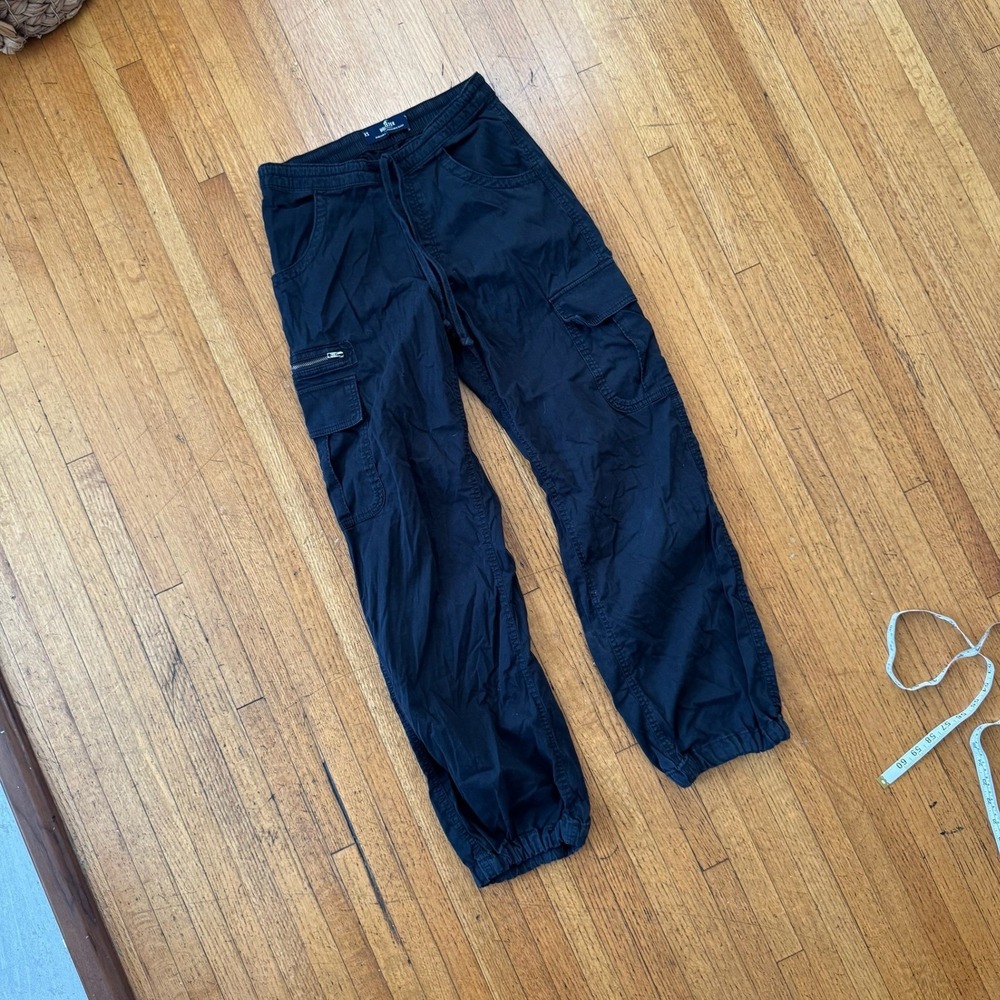 Hollister Cargo Pants Womens XS Black Excellent Y2K Baggy Parachute Joggers